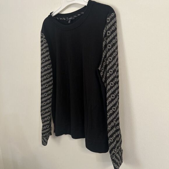 DREW Black Long Sleeve Top Chain Print Sleeves Made in USA Women’s M - Picture 2 of 6
